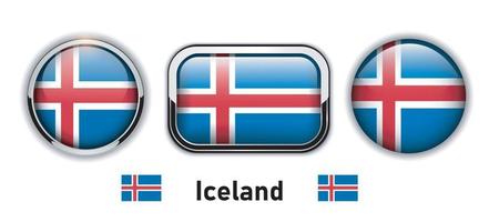 botones de bandera de islandia, iconos vectoriales brillantes en 3d.