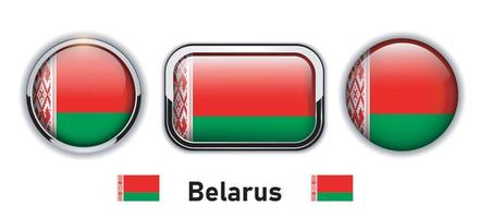 Botones de bandera de Bielorrusia, iconos vectoriales brillantes en 3d. vector