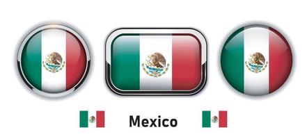 botones de la bandera de México, iconos vectoriales brillantes en 3d. vector