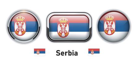 botones de bandera serbia, iconos vectoriales brillantes en 3d.