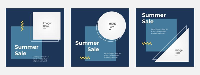 Set post banner square summer sale social media template. Vector layout. Campaign promo