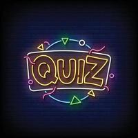 quiz letreros de neón estilo texto vector