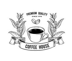 handrawn logo of coffee template design vector