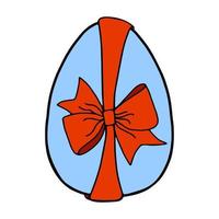 An Easter egg tied with a ribbon.A green egg with a red bow.Flat illustration.Picture for the holiday of bright Easter.Suitable for postcards, decor, textiles.Vector illustration vector