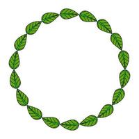 A wreath of leaves.Frame made of leaves in the style of Doodle.Black and white image isolated on a white background.Suitable for greeting cards, invitations.Circle of elements.Vector illustration vector