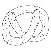 Doodle pretzel, contour hand drawing. Black and white illustration isolated on white background. outline.Suitable for bakeries, for packaging paper. Cute baking pattern.Vector vector