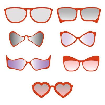 A set of red sunglasses.Frames of different shapes.Classic and exotic frames.Vector illustration.