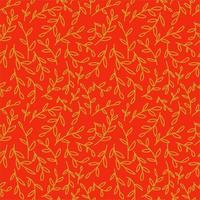 Seamless pattern of small branches with leaves on a red background. Packaging for the holiday, new year, Christmas, Valentine's day. Nice illustration. Vector