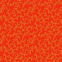 Seamless pattern of small branches with leaves on a red background. Packaging for the holiday, new year, Christmas, Valentine's day. Nice illustration. Vector