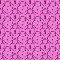 Padlock seamless pattern on pink background.Padlock with a well. Hand drawing.Symbol of strong love.Vector vector