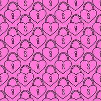 Padlock seamless pattern on pink background.Padlock with a well. Hand drawing.Symbol of strong love.Vector vector