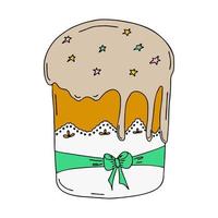 pastel de pascua con cinta verde y relleno en una servilleta. dibujo a mano. vacaciones de primavera de pascua. ilustración vectorial vector