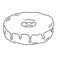 donut dibujado a mano línea de dibujo a mano. imagen en blanco y negro. garabatos donut con glaseado.contorno. confitería. libro para colorear de dulces para niños. vector