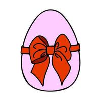 An Easter egg tied with a ribbon.A green egg with a red bow.Flat illustration.Picture for the holiday of bright Easter.Suitable for postcards, decor, textiles.Vector illustration vector