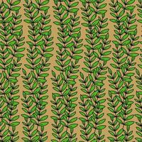 Branch with leaves seamless pattern on a mustard background.Green leaf.Spring and summer leaves.Printing on textiles.Vector vector