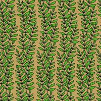 Branch with leaves seamless pattern on a mustard background.Green leaf.Spring and summer leaves.Printing on textiles.Vector vector