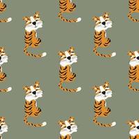 Seamless pattern with tigers. Green background. Chinese tiger.For fabric, wrapping paper, wallpaper. vector