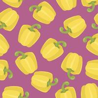 Yellow bell pepper on a purple background. Seamless pattern for fabric, napkins, packaging. vector