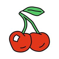 Ripe cherries red color icon. Organic antioxidant, fresh berries isolated vector illustration. Healthy food, vegetarian nutrition, vitamin diet symbol. Natural juice ingredient, delicious dessert