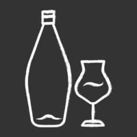 icono de tiza de vino. barra de alcohol botella y copa de vino. bebida alcohólica. servicio de restaurante cristalería para postre vino madeira. ilustración de pizarra de vector aislado