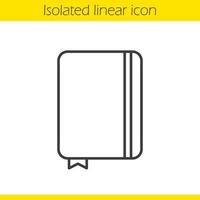 School notebook linear icon. Thin line illustration. Notebook with bookmark. Contour symbol. Vector isolated outline drawing