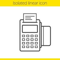 Pos terminal linear icon. Thin line illustration. Contour symbol. Store payment terminal with check and credit card. Vector isolated outline drawing
