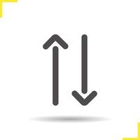 Up and down arrows icon. Drop shadow silhouette symbol. Download and upload. Opposite direction arrows. Vector isolated illustration