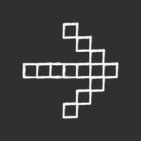 Pixel arrow chalk icon. Forward indicator, right marker. Indicating sign, pointer button. Pixel gaming arrow. Mosaic navigation symbol. Direction move. Isolated vector chalkboard illustration