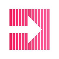 Pink arrow on striped backdrop flat design long shadow color icon. Arrow pointing to right direction. Navigation indicator symbol. Direction move. Pointing sign. Vector silhouette illustration