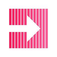 Pink arrow on striped backdrop flat design long shadow color icon. Arrow pointing to right direction. Navigation indicator symbol. Direction move. Pointing sign. Vector silhouette illustration