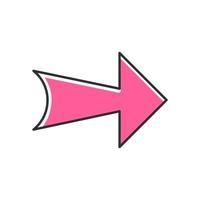 Wide pink arrow color icon. Rightward route. Arrowhead indexer. Next. Navigation pointer, indicator sign. Pointing symbol. Arrow showing right direction. Isolated vector illustration