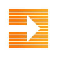 Orange arrow on striped background flat design long shadow color icon. Arrowhead pointing rightward. Navigation indicator on horizontal striped backdrop. Pointing sign. Vector silhouette illustration