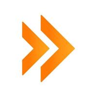 Double orange arrow flat design long shadow color icon. Rewinding button. Navigation pointer symbol. Next, forward arrow pointing rightward. Indicating cursor. Vector silhouette illustration