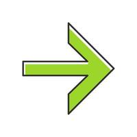 Forward green arrow color icon. Next. Right arrow. Navigation pointer sign. Direction move. Computer keyboard button. Motion indexer, indicator, designator. Isolated vector illustration