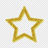 Gold shiny glitter glowing star with shadow isolated on white background. Vector illustration