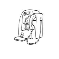 retro teléfono público ilustración vector dibujado a mano aislado en el arte de línea de fondo blanco.