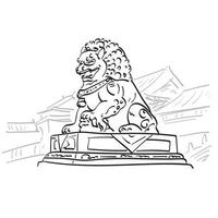 Big bronze lion in forbidden city in Beijing landmark of China illustration vector hand drawn isolated on white background line art.