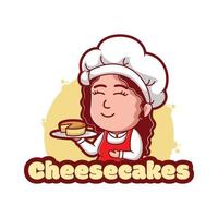 Cute female chef holding cheesecakes vector illustration