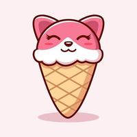 Cute Ice Cream Cat  Illustration. Animal Flat Cartoon Style vector