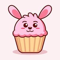 Cute Cupcake Bunny Illustration. Animal Flat Cartoon Style vector