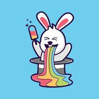 cute rabbit on hat holding popsicle  vector illustration