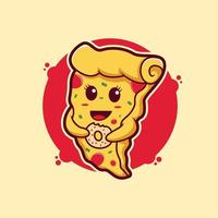 Lindo personaje de pizza sosteniendo donuts ilustración vectorial vector