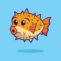Cute puffer fish cartoon vector illustration. sea animal concept
