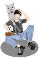 Boy with dog character design illustration vector