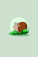 Cute animal snails eat grass character design illustration vector