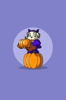 Cute dog and pumpkin character design illustration vector