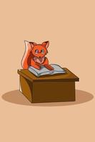 Cute animal fox with book character design illustration vector