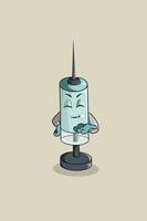 Cute cartoon syringe with smile character design illustration vector