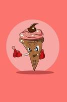 linda caricatura simple con ilustración de diseño de personajes de helado vector