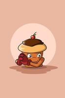 Cute cake with fruit character design illustration vector